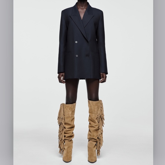 Zara Split Suede Cowboy Boots with Fringes - Picture 10 of 11